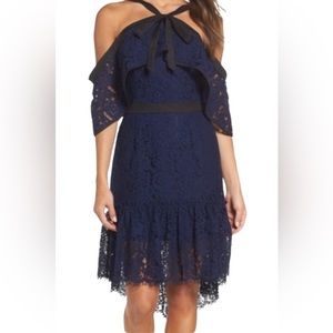 ADELYN RAE Tracy  Ruffle Haltnerneck Lace Dress Medium